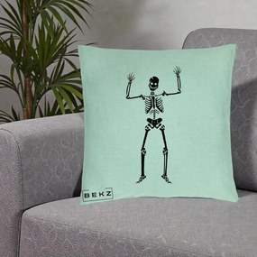 Perna Decorativa Halloween Schelet Dansator, 40x40 cm, Verde Menta, Husa Detasabila, Perna Inclusa, BEKZ®