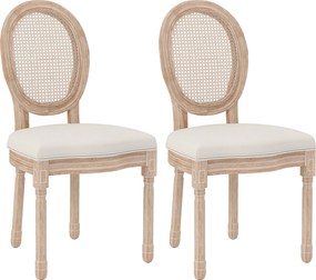 HOMCOM Set de 2 scaune de sufragerie, scaune de bucătărie, design vintage, aspect împletitură Wiener, natural + crem | Aosom Romania