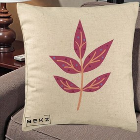 Perna Decorativa Ramura Botanica Mov, 40x40 cm, Bej, Husa Detasabila, Perna Inclusa, BEKZ®
