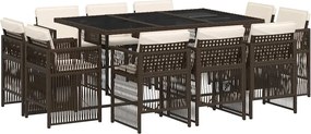 vidaXL Set mobilier de grădină cu perne, 11 piese, maro, poliratan