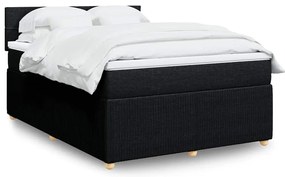 vidaXL Pat box spring cu saltea, negru, 140x190 cm, textil