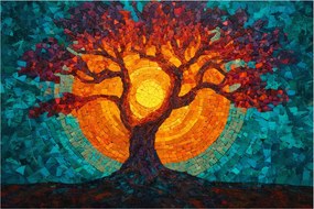 Tablou - Arborele vieții și soarele în mozaic (90x60 cm)