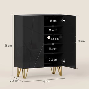 HOMCOM Dulap pentru pantofi cu 2 uși, raft pentru pantofi, depozitare pentru pantofi cu 3 rafturi reglabile 72 x 31,5 x 95 cm, Negru | Aosom Romania