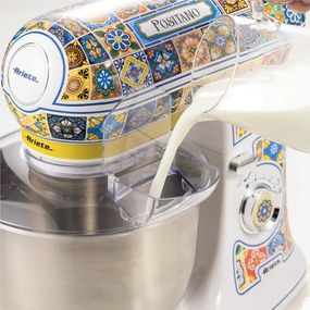 Mixer planetar Ariete Positano 1588/0P, 2400W, 5.5 L, 7 viteze, Pulse, Design retro, Accesorii, Alb/Galben