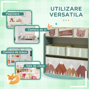 ZONEKIZ Raft Mobil pentru Jucării, Comodă cu 6 Rafturi Detașabile din Material Textil, 63x30x66 cm, Verde | Aosom Romania