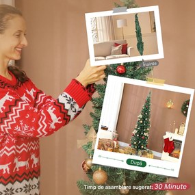 HOMCOM Brad de Crăciun artificial slim 180 cm cu 321 de ramuri, aspect de brad, cu bază din plastic, verde | Aosom Romania