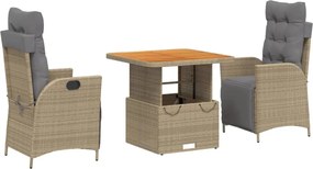 vidaXL Set mobilier de grădină cu perne, 3 piese, bej, poliratan