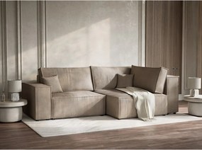 Colțar bej extensibil/cu spațiu de depozitare cu tapițerie din catifea reiată (cu colț pe partea dreaptă/în formă de ”L”) Tonga – Maison de Rêve