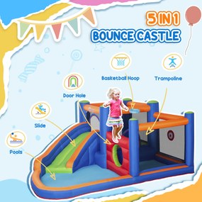 Outsunny 4 in 1 pentru copii Tobogan de apa Bounce House tobogan, trambulina, piscina, pentru copii de 3-8 ani