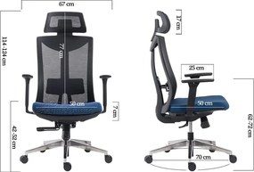 Scaun ergonomic SYYT 9501 albastru, brațe 3D și multiblock