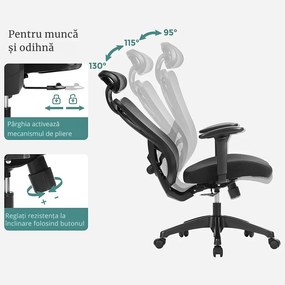 Scaun de birou cu tetieră MAGNUS, max. 150 kg, negru SongmicsHome