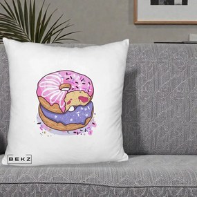 Perna Decorativa Donuts Roz si Mov, 40x40 cm, Alb Pufos, Husa Detasabila, Perna Inclusa, BEKZ®