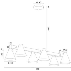 Lustră pe tijă AVALONE 6xE27/15W/230V neagră/aurie Argon 2552