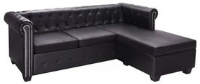 Canapea cu taburet piele intoarsa Chesterfield-Negru