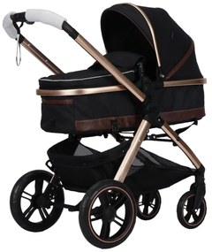 Carucior nou nascuti 2 in 1 NOVOKIDS™ X2000 series, Cu geanta bebe, Cadru Aluminiu Gold, Amortizoare, Roti din cauciuc plin AVE, Landou, Spatar