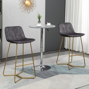 Set de 2 scaune de bar HOMCOM, spatar, din catifea, picioare aurii, 48x56,5x103cm, gri | Aosom RO