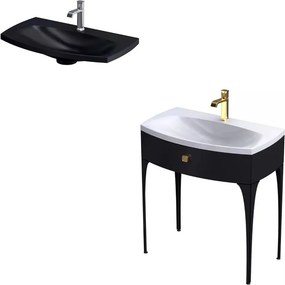 Set dulap baza suspendat Oristo Louis negru 1 sertar cu lavoar negru mat 82 cm