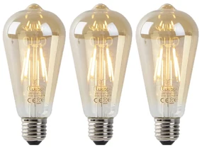 Set de 3 becuri LED E27 ST64 auriu cu senzor crepuscular 4W 400lm 2200K