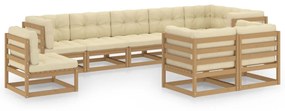 3076727 vidaXL Set mobilier de grădină cu perne, 9 piese, lemn masiv de pin