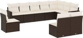 vidaXL Set canapele de grădină cu perne, 10 piese, maro, poliratan