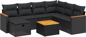 vidaXL Set mobilier de grădină cu perne, 8 piese, negru, poliratan