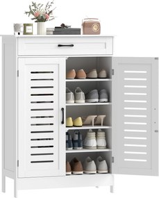 HOMCOM Dulap pentru Încălțăminte cu Uși cu Lamele Sertar și Rafturi Reglabile pentru 20 Perechi 78x37x115,8 cm Alb | Aosom Romania