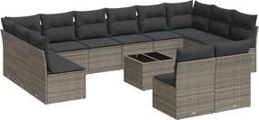 vidaXL Set mobilier de grădină cu perne, 13 piese, gri, poliratan