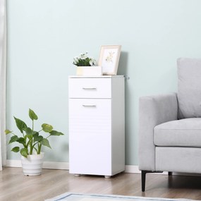 Kleankin Mobilier Baie cu Sertar și Dulap, 1 Ușă, Design Multifuncțional, Lemn, 35x30x77.5 cm, Alb | Aosom Romania