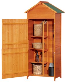 Outsunny Sopron de Gradina din Lemn cu 2 Usi, Dulap de Exterior Depozitare Unelte cu 3 Rafturi, 84x52x188cm