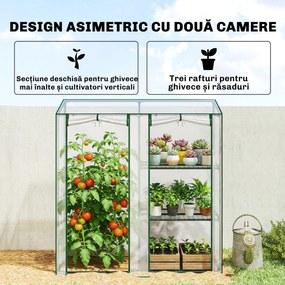Outsunny Mini Seră cu 3 Rafturi, 2 Uși Rulabile, Seră pentru Grădină cu Cadru din Oțel și Acoperire din Plastic pentru Plante, Legume, Flori, Fructe, Anti UV, 143x45x151 cm, Transparentă | Aosom Romania