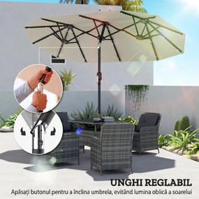 Outsunny Umbrelă dublă, umbrelă terasă, înclinabilă, cu panou solar, 35 LED-uri, cadru din oțel, bej, 2,92 x 1,50 x 2,18 m | Aosom Romania