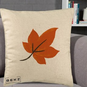 Perna Decorativa Frunza de Toamna Portocalie, 40x40 cm, Bej, Husa Detasabila, Perna Inclusa, BEKZ®