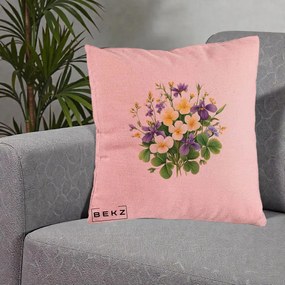 Perna Decorativa Viorele Iris Violet si Trifoi, 40x40 cm, Roz, Husa Detasabila, Perna Inclusa, BEKZ®