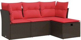 vidaXL Set canapele de grădină, 4 piese, cu perne, maro poliratan maro