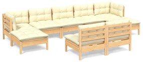Set mobilier gradina cu perne crem, 9 piese, lemn masiv de pin maro si crem, 9
