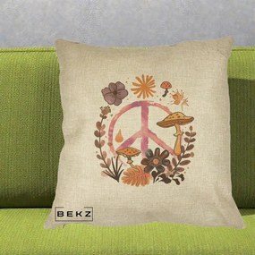 Perna Decorativa Peace Ciuperci Boho, 40x40 cm, Crem, Husa Detasabila, Perna Inclusa, BEKZ®