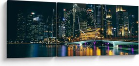 Tablou - Singapore noaptea (cu ceas) (90x30 cm)