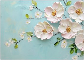 Tablou pe sticlă - Flori pe fundal albastru (70x50 cm)