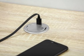 Priza incastrabila in blat, 1 priza schuko + 1 USB 5V 2.4A, cablu 1.9m, negru + aluminiu, GTV