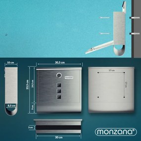 Monzana Cutie poștală cu tub pentru ziare POST, 30,5x10x33,5cm, argintiu