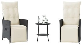 365673 vidaXL Set bistro cu perne, 3 piese, negru, poliratan