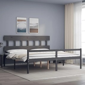 3195433 vidaXL Cadru de pat senior cu tăblie, gri, Super King Size, lemn masiv