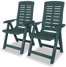 vidaXL Scaune de grădină rabatabile, 2 buc., verde, plastic