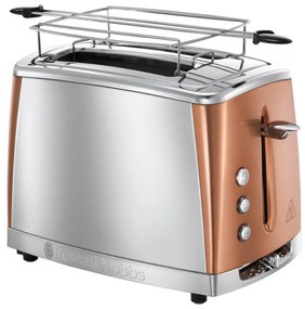 Prajitor de paine Russell Hobbs Luna 24290-56, 1550 W, 2 felii, Ridicare inalta, Deschideri largi, Dezghețare, Bronz/Inox