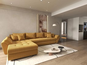 Colțar extensibil dumonde cu ladă de depozitare si sezut confortabil din spuma high-density, Loana XL Zoom Mustar 335x185 cm