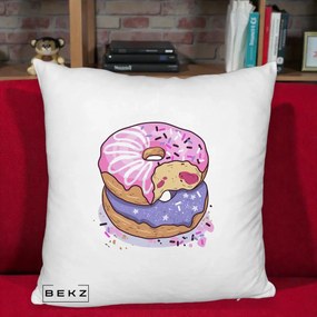 Perna Decorativa Donuts Roz si Mov, 40x40 cm, Alb Pufos, Husa Detasabila, Perna Inclusa, BEKZ®