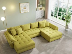 Colțar extensibil dumonde cu ladă de depozitare si sezut confortabil din spuma high-density, Loana U Enjoy Green 355x185 cm