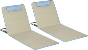Outsunny Set 2 Șezlonguri cu Spătar Reglabil pe 5 Niveluri, Tetieră și Geantă de Transport, 124x53x35-45 cm, Bej | Aosom Romania