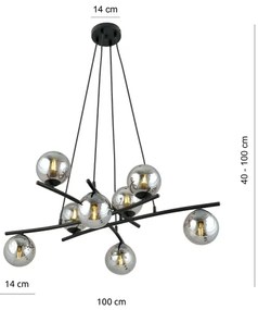 Lustră pe cablu ESSA 8xE14/10W/230V negru/fumuriu