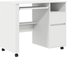 vidaXL Birou cu roți cu sertar Alb 91 x 50 x 77 cm Lemn compozit